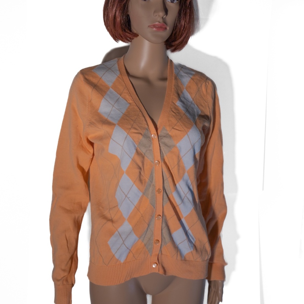 IZOD Creamsicle Argyle Pattern Preppy Cardigan Knit NWOT - M